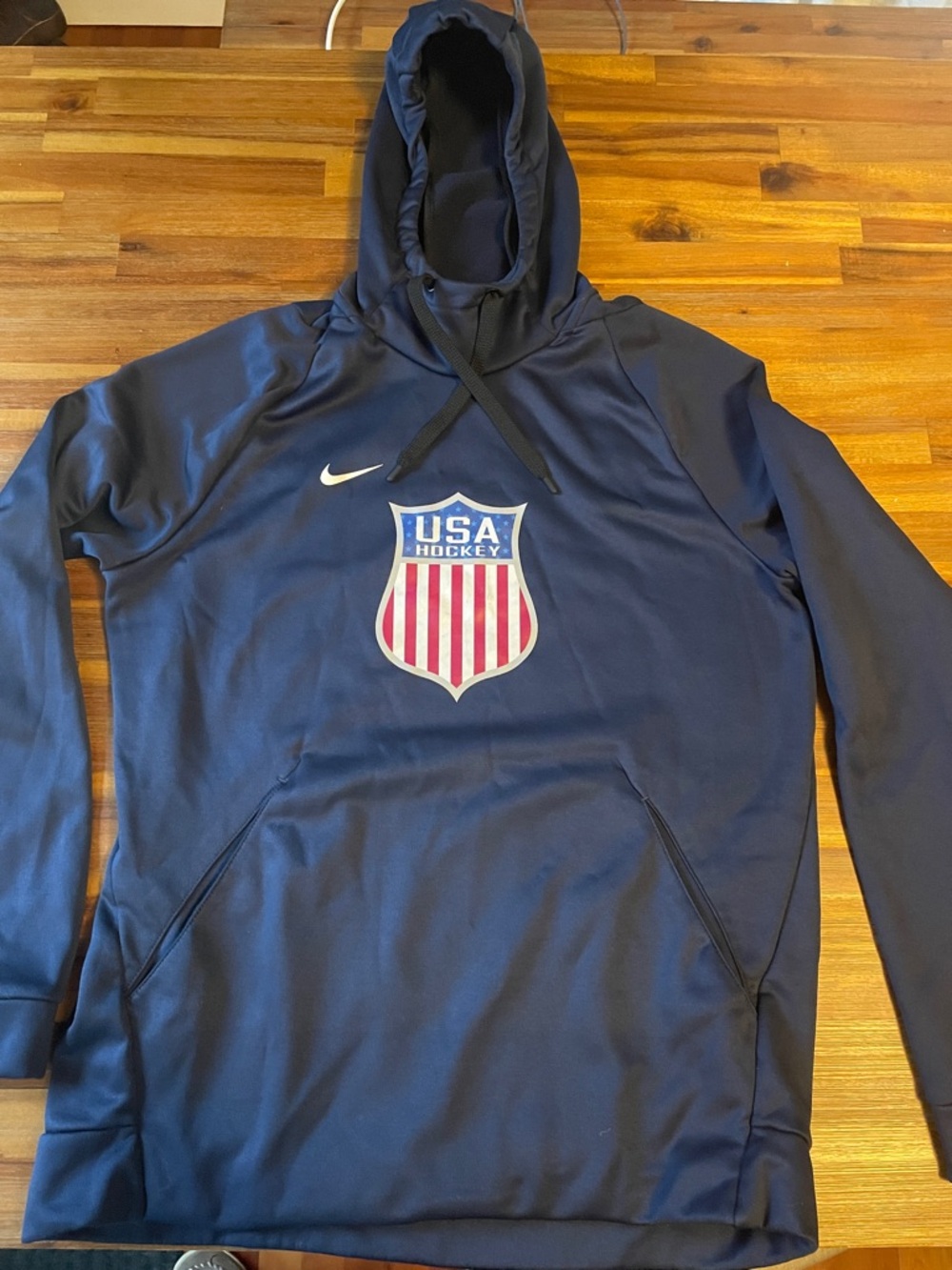 Nike Navy USA Hockey Hooded Pullover with Shield Logo
